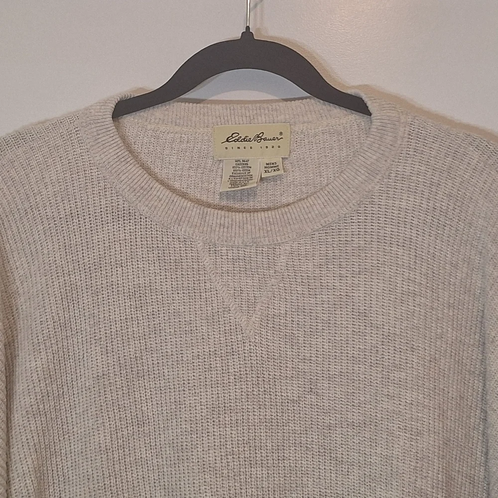 Eddie Bauer Cotton Knit Ribbed Pullover Sweater Crewneck Cream Size Xl Neutral